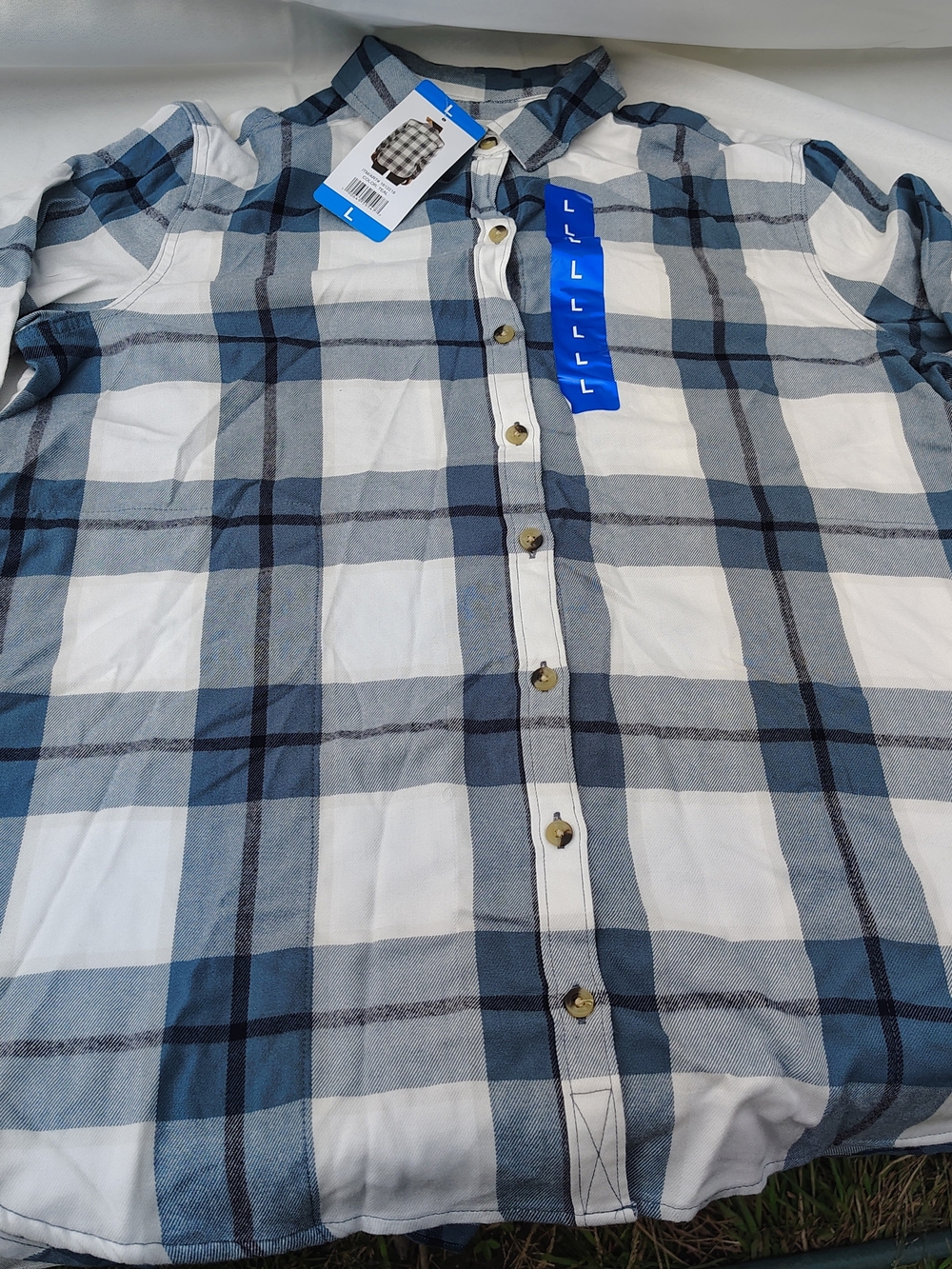Jachs Blue and White Plaid Button-Down Shirt